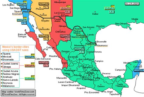 Mexico time zones map - Local Time in Mexico, Husos horarios de Mexico ...