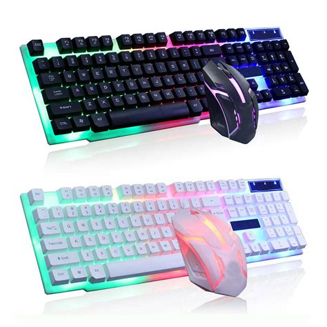 Wired Ergonomic Gaming LED Keyboard and Mouse, Multiple Color Rainbow ...