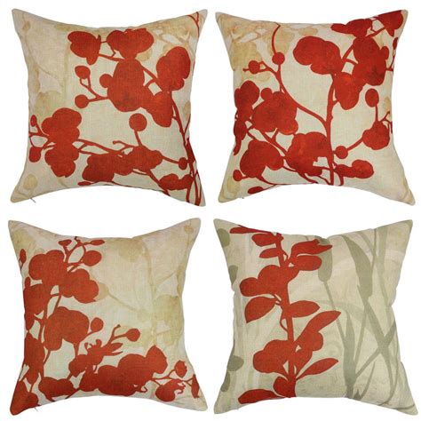 Popeven Red Flower Throw Pillow Covers 18 x 18'' Set of 4 Farmhouse ...