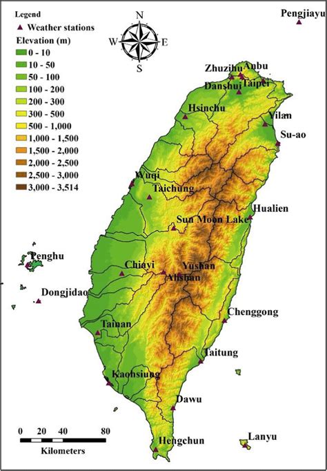 Taiwan Island and the location of weather stations | Download ...