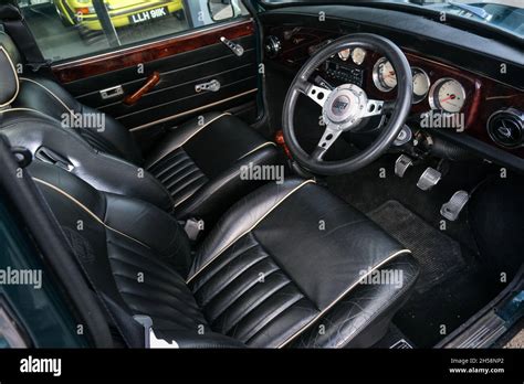 black leather interior of a classic Austin Mini Cooper Stock Photo - Alamy