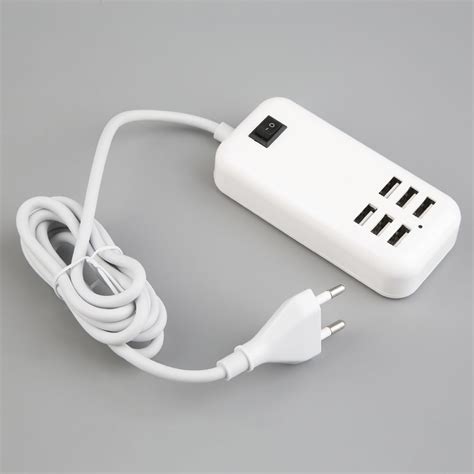 6 Ports Portable USB Hub Desktop EU/US Plug Wall Charger AC Power ...