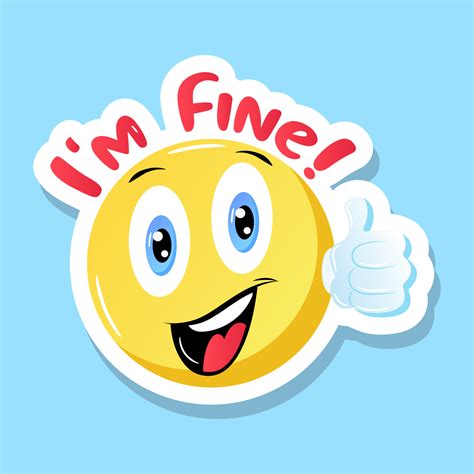 Happy emoji with i am fine concept, flat sticker 6610540 Vector Art at ...