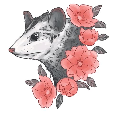 Possum with flowers watercolor Sticker - VulgrCo