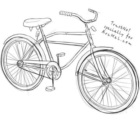 a drawing of a bicycle with the front wheel and spokes drawn in pencil ...