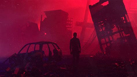 Wallpaper : artwork, digital art, building, dystopian, red, apocalyptic ...