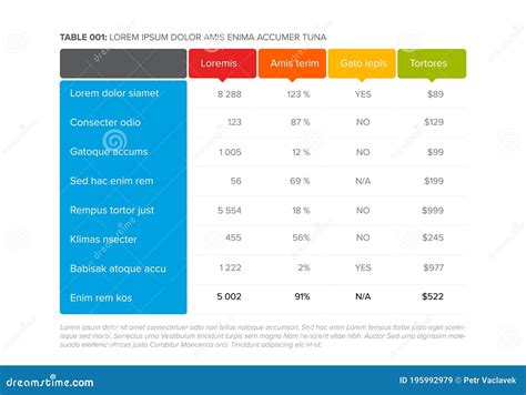 Simple Stylized Data Table Layout Template Stock Vector - Illustration ...