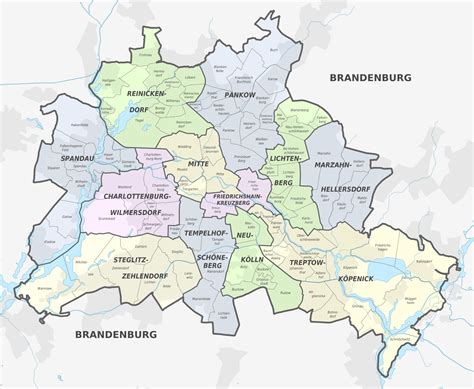 Map of Berlin 12 boroughs (bezirke) & neighborhoods