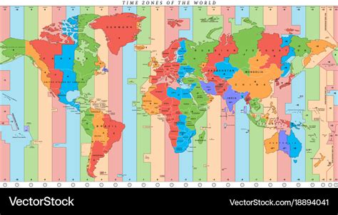 Detailed world map with time zones Royalty Free Vector Image