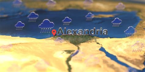 Alexandria City and Rainy Weather Icon on the Map, Weather Forecast ...