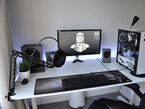 Black white procrastination. | Gaming room setup, White desk setup ...