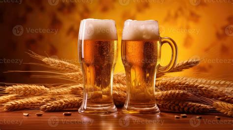 Draught beer craft in glasses on gold background. Generative AI ...