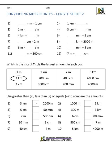 Printable Math Sheets - Converting Metric Units