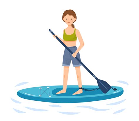 The girl is riding a sup board. A woman stands on a paddle board and ...