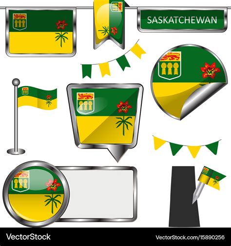 Glossy icons with flag of province saskatchewan Vector Image