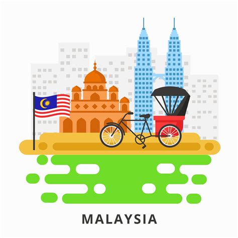 Malaysia With Twin Tower, Mosque, and Trishaw Vector 179573 Vector Art ...