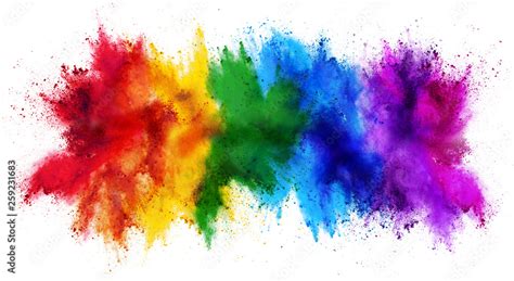 colorful rainbow holi paint color powder explosion isolated white wide ...