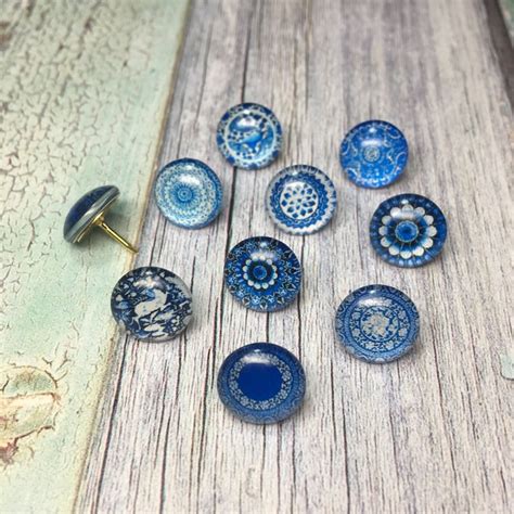 Decorative Push Pins Blue & White Push Pins Blue Patterned | Etsy UK