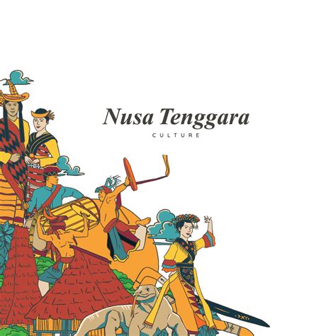 Set Nusa Tenggara Culture and Landmark Illustration. Hand drawn ...