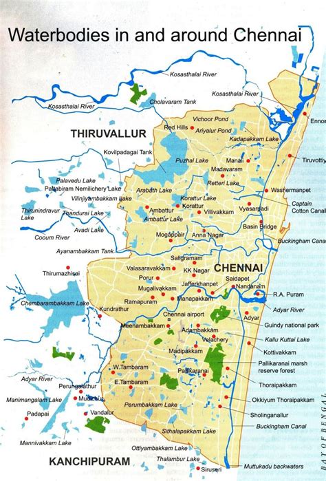 Chennai rivers map - River map of Chennai (Tamil Nadu - India)