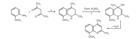 Doebner Miller synthesis - In the presence of HCl, two moles of aniline ...