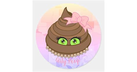 Girly Poop Emoji Classic Round Sticker | Zazzle