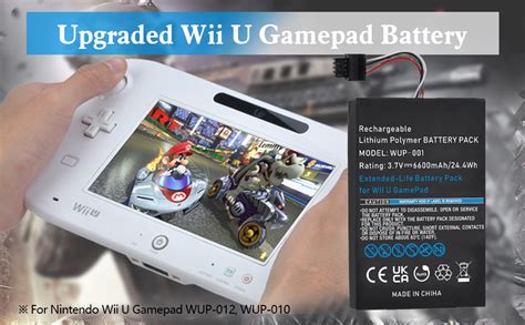 Hisewen 6600mAh Wii U Gamepad Battery, Rechargeable Wii U Battery for ...