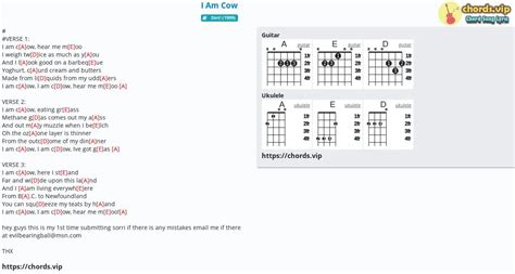 Chord: I Am Cow - tab, song lyric, sheet, guitar, ukulele | chords.vip