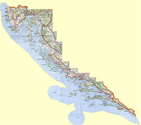 Detailed road map of the Croatian coast. Croatian coast detailed road ...