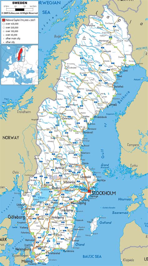 Large detailed road map of Sweden with all cities and airports ...