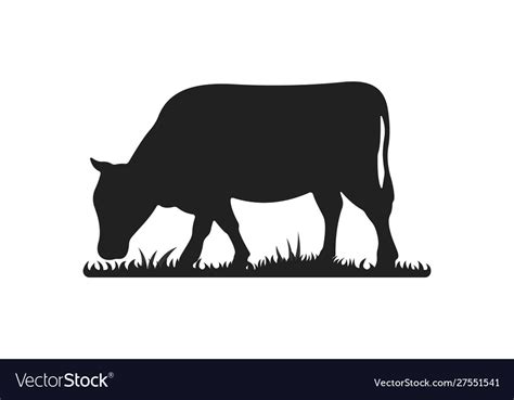 Cow silhouettes on grass grazing meadow Royalty Free Vector