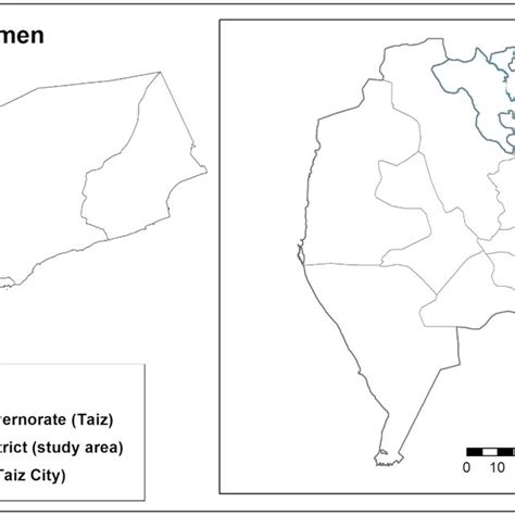 Map showing the study area on Yemen and Taiz governorate. The map was ...