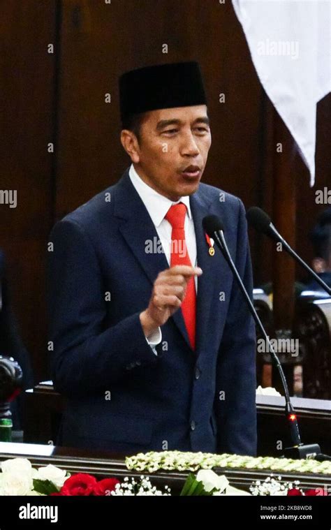 Indonesian President Joko Widodo delivers his speech during his ...