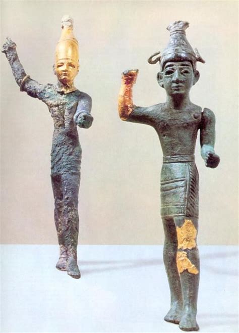 Baal God, bronze and gold statuette from Ugarit (Ras Shamra), Syria ...