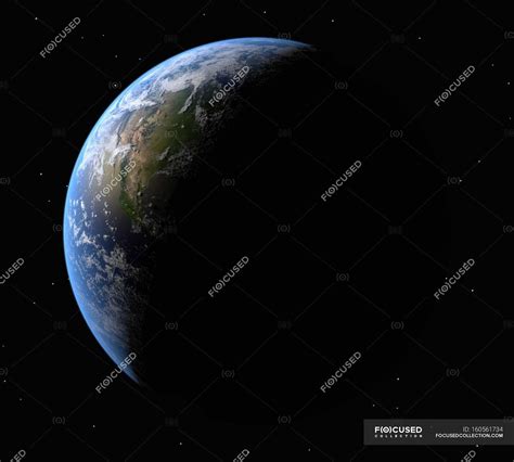 Digital illustration of Earth in shadow in space. — solar system, ocean ...