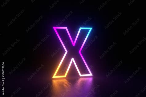 x letter character neon light black background isolated reflection ...