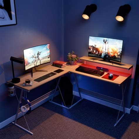 Bestier 55 inch L-Shaped Gaming Computer Desk with Monitor Stand Home ...