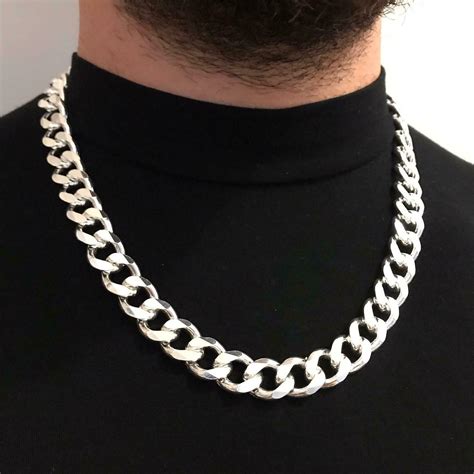 925 Sterling Silver Mens Cuban Tight Curb Link Chain Necklace 14mm ...