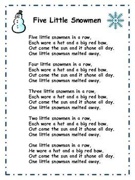 Five Little Snowmen Song Lyrics Sheet | winter songs for children ...