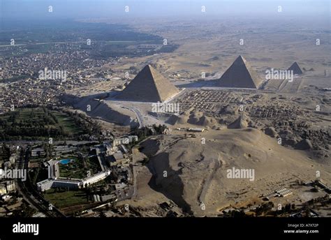 Egypt, Old Kingdom, Aerial of the Giza Pyramids next to Cairo Stock ...