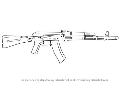 Learn How to Draw AK-47 Rifle (Rifles) Step by Step : Drawing Tutorials