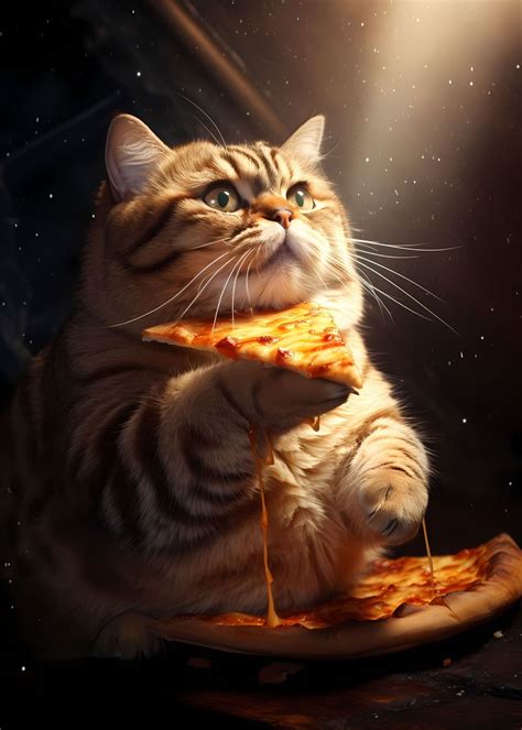 'fat cat eating pizza' Poster, picture, metal print, paint by Autophil ...