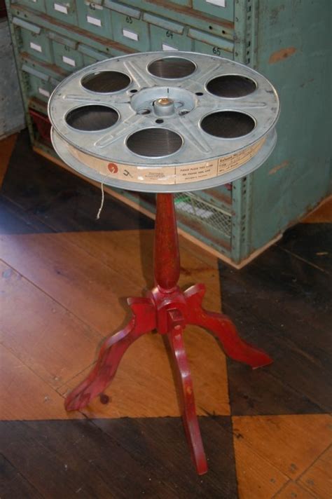 Side table made from vintage movie reel Still has film. Green table in ...