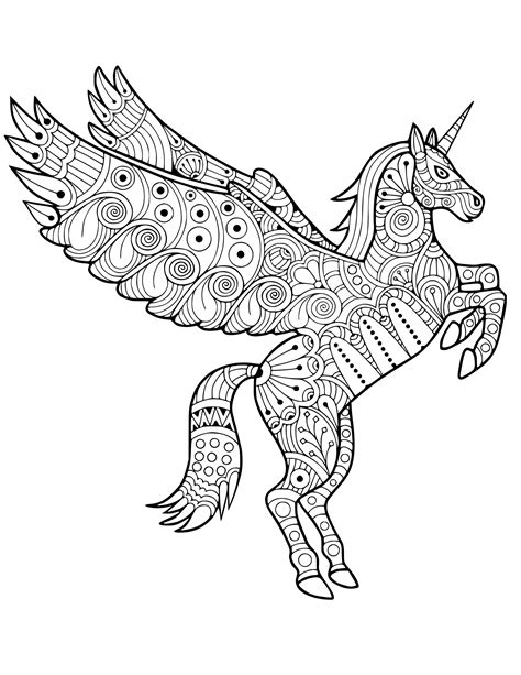 Zentangle Pegasus Unicorn Coloring Page, Cricut Pattern, Silhouette ...