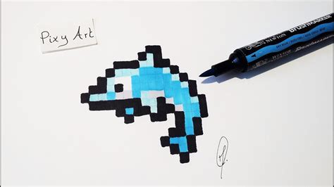 Dolphin Drawing - Easy Pixel Art (Real Time) - YouTube