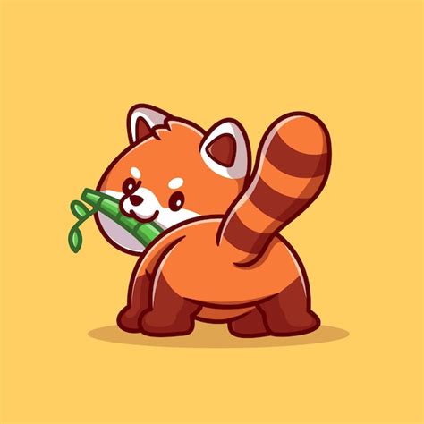 Lindo panda rojo comiendo bambú dibujos animados vector icono ...