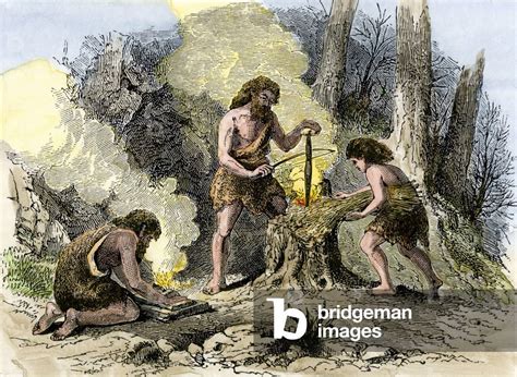 Prehistory: discovered the manufacture of fire by prehistoric men homo ...