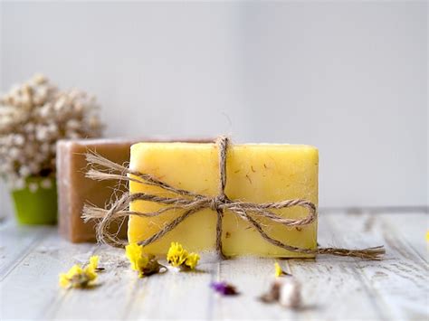 Premium Photo | Yellow and brown natural handmade spa soap bar