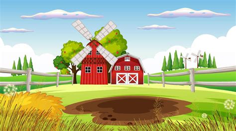 Farm background with barn and windmill 7563124 Vector Art at Vecteezy