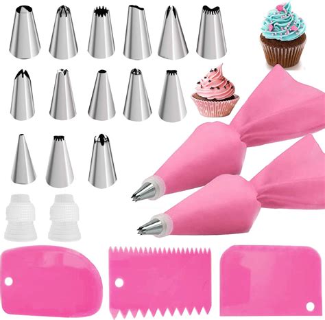 22pcs Piping Bags and Tips set,2 Reusable Silicone Pastry Bag with 14 ...